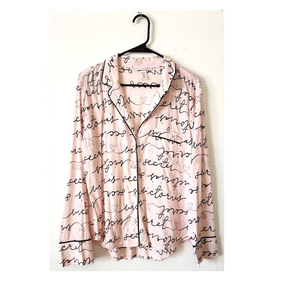 Victoria's Secret Spell Out Button Up Collared Long Sleeve Pajama Shirt Small - Picture 1 of 6